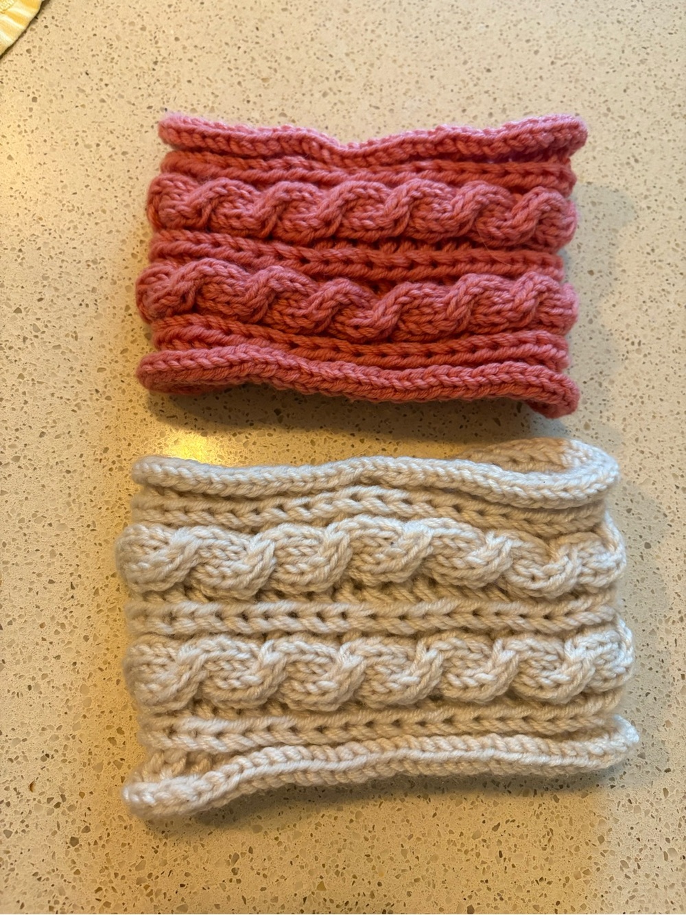 Hand-Knit Kids Bow Headband – Pink and Cream